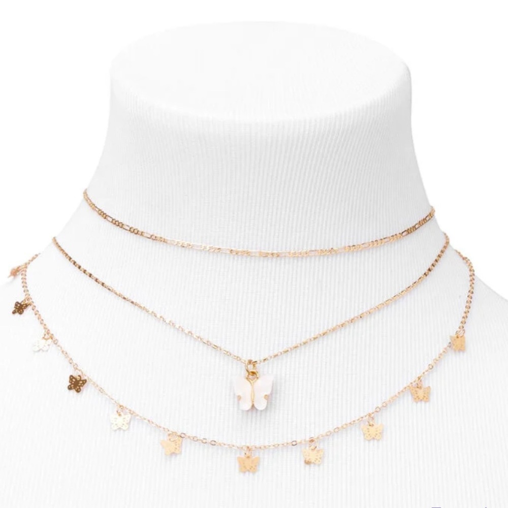 Brand New!! White Resin Butterfly Multi-Strand Choker Necklaces - 2 Pack - Picture 1 of 2